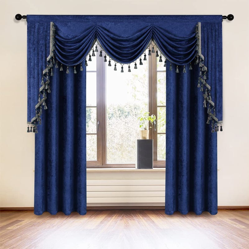 ELKCA Thick Chenille Royal Blue Window Curtains Valance for Living Room Swag Waterfall Valance for Bedroom (W79inch, 1 Panel) - Image 2